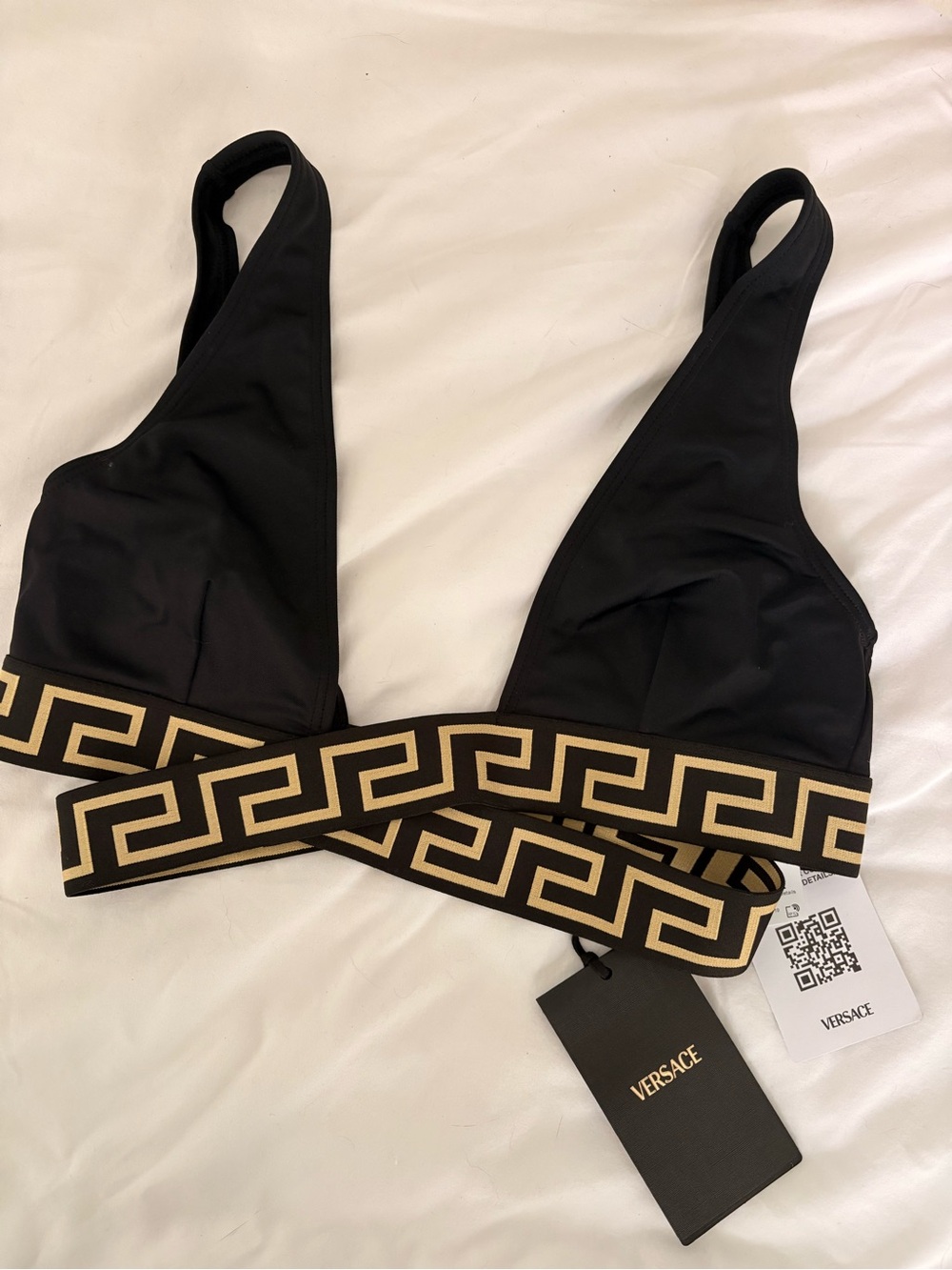 Versace Black Triangle Bikini Top with Gold